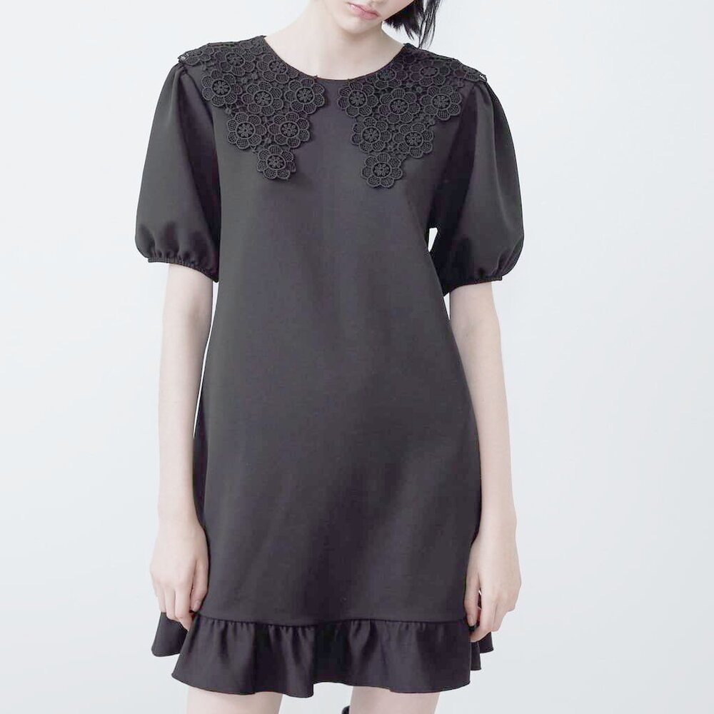ZARA Floral Embellished Puff Sleeve Ruffle Hem Dress – Size S (Tag Missing)